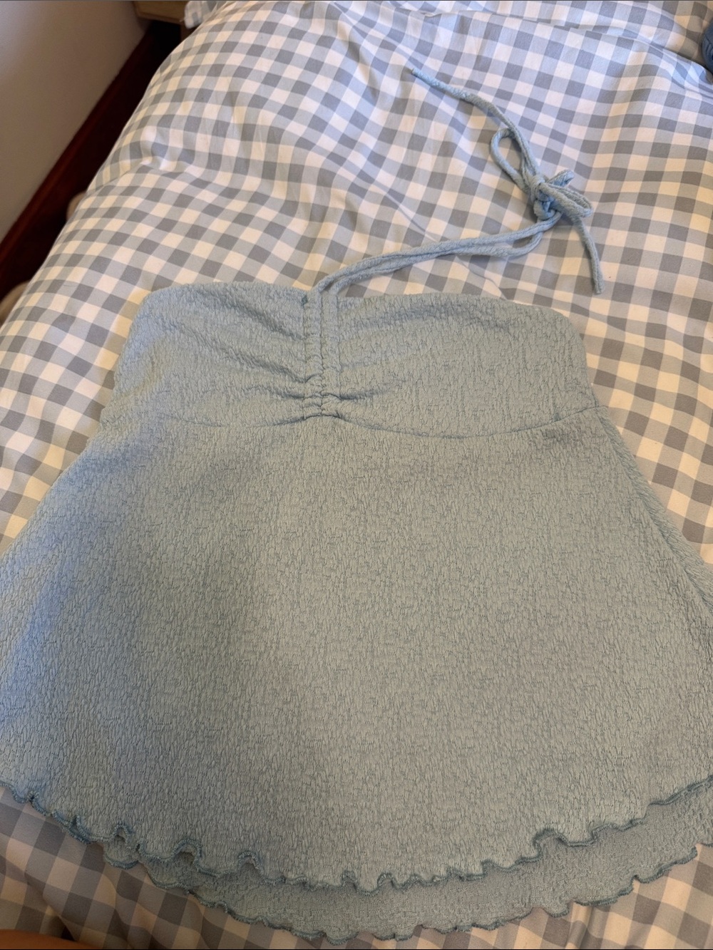T.J.Maxx Light Blue Strapless Textured Ruffle-Hem Tank